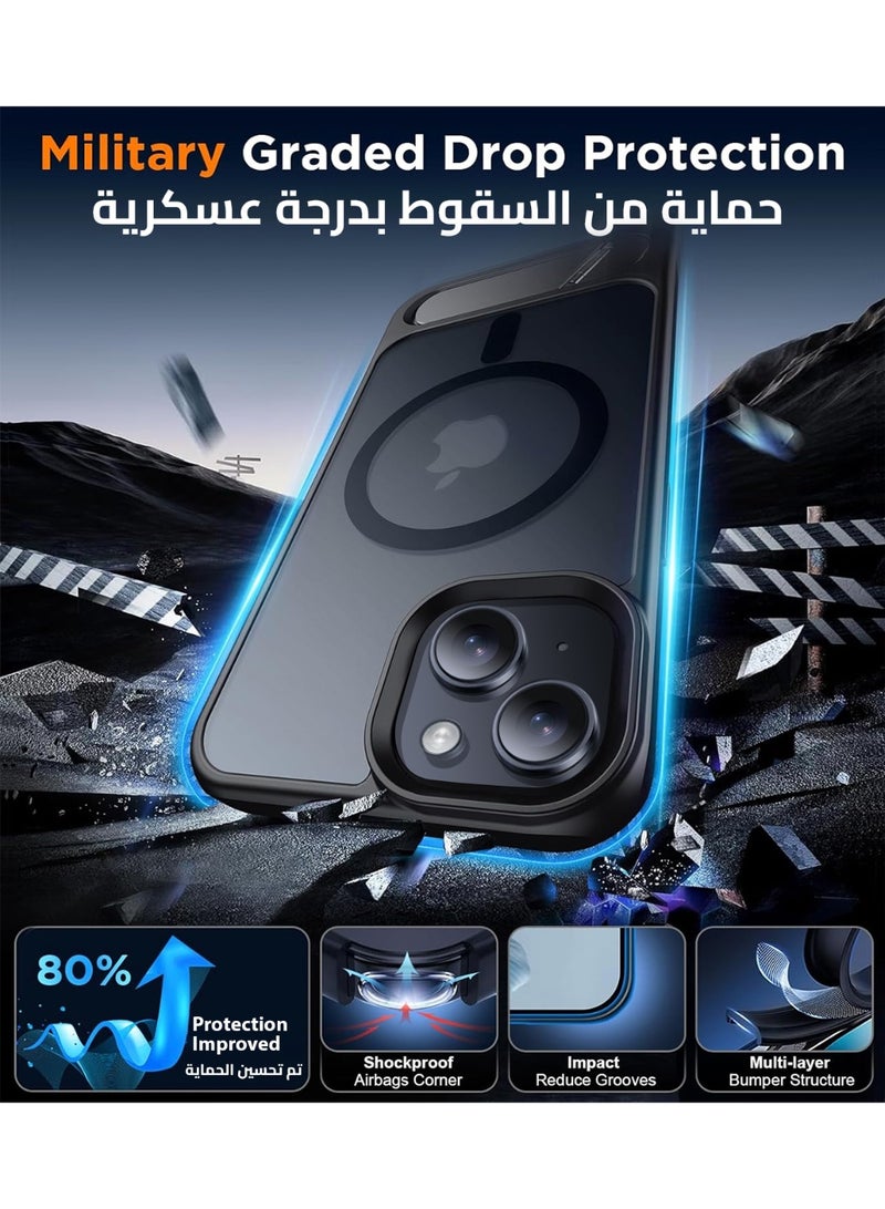 جراب لموبايل ايفون 13 من، متوافق مع ماج سيف، غطاء مغناطيسي مع حامل غير مرئي، جراب موبايل حماية ضد الصدمات، جراب خلفي بمسند غير لامع لموبايل ابل 13 6.1 بوصة (2021) (اسود) - Image 2